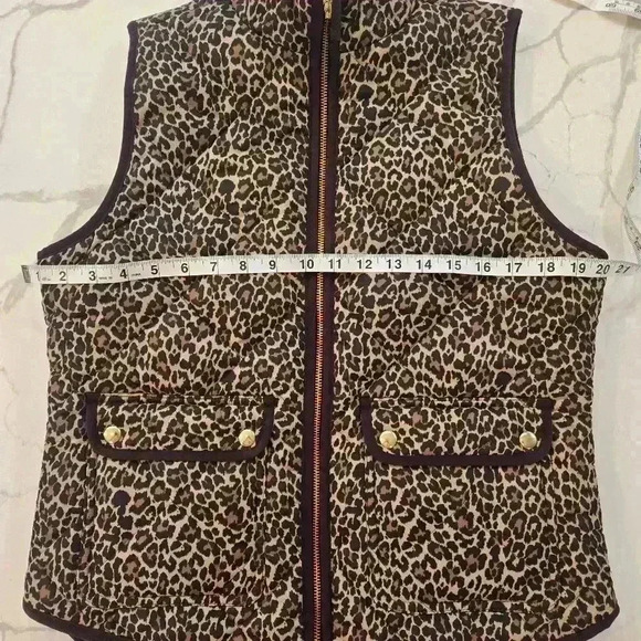 J. Crew Quilted Leopard Print Puffer Vest Full Zip Brown Black Womens Size Small - Picture 9 of 10